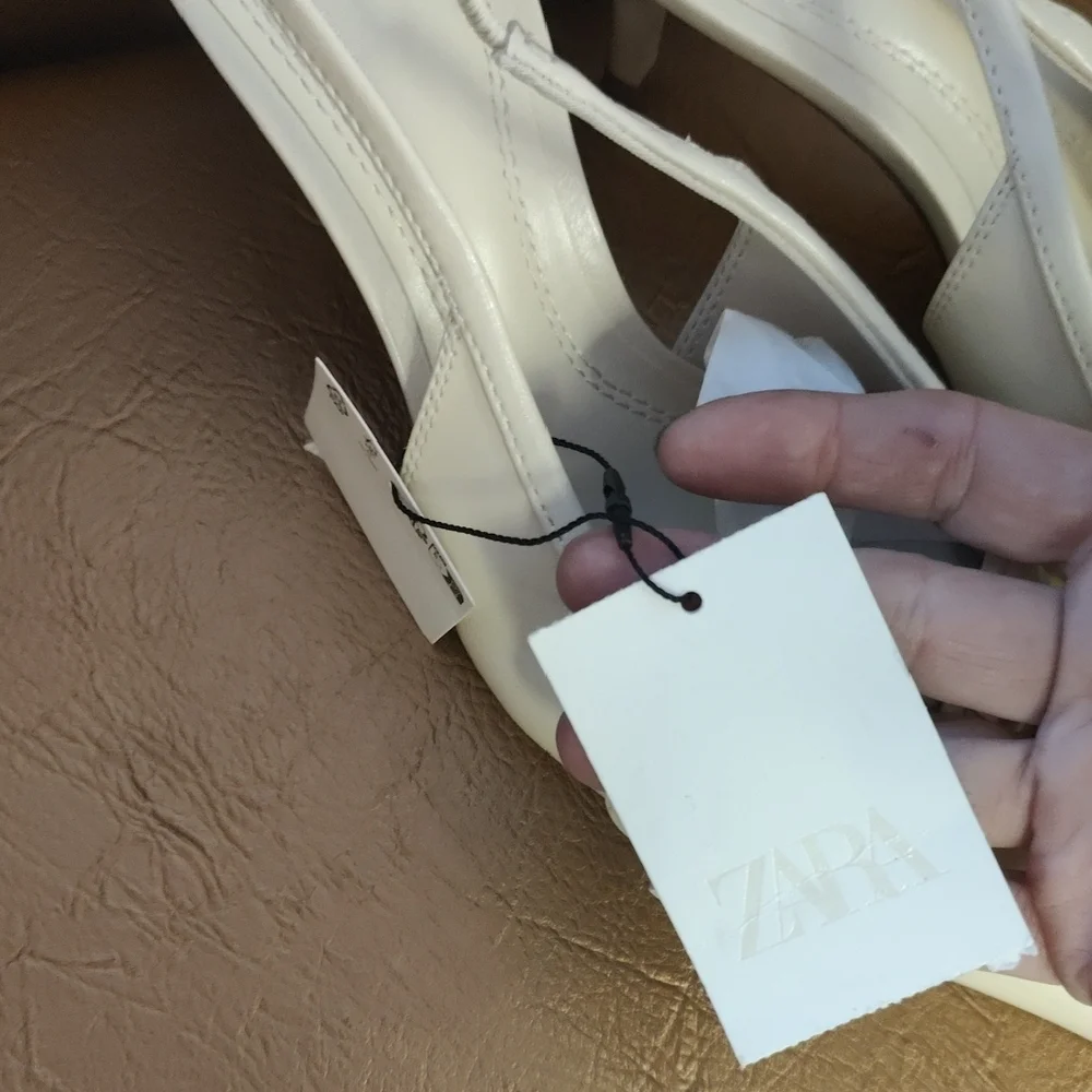 Zara Cream Pointed Toe Slingback Heels with Bow Accent - Picture 6 of 6